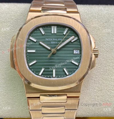 Swiss Copy Patek Philippe Nautilus Cal 324 sc Watch Rose Gold Olive Green Dial